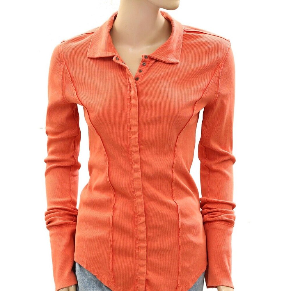 Free People Coral Button-Up Blouse - Picture 5 of 8